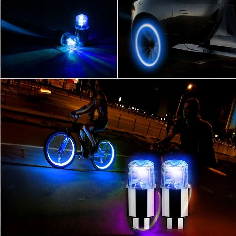 Araç ve Bisiklet İçin 2 Adet Mavi Led Sibop Kapağı Gece Parlayan Lastik Lambası Işıklı Sibop Kapağı