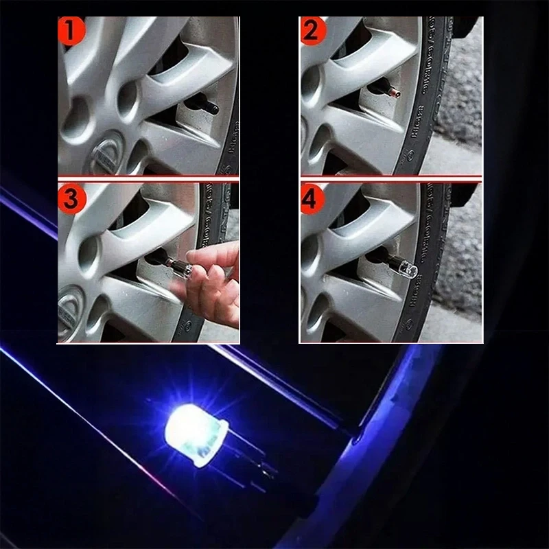 Araç ve Bisiklet İçin 2 Adet Mavi Led Sibop Kapağı Gece Parlayan Lastik Lambası Işıklı Sibop Kapağı