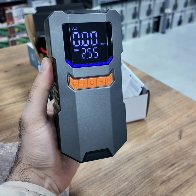 Akım Korumalı 16.000 Mah Hava Kompresörlü Akü Takviye Cihazı Hızlı Şişirme El Feneri Taşınabilir Powerbank