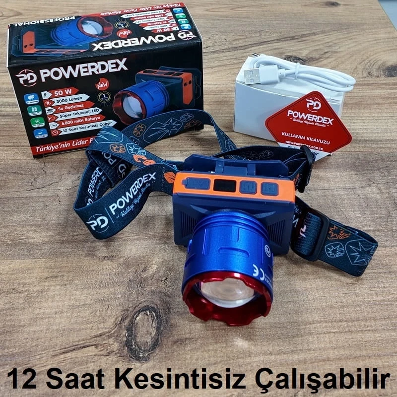 50W 3000 Lümen 6800mAH Batarya Zoomlu ve Sensörlü Dijital Ekran Kafa Lambası