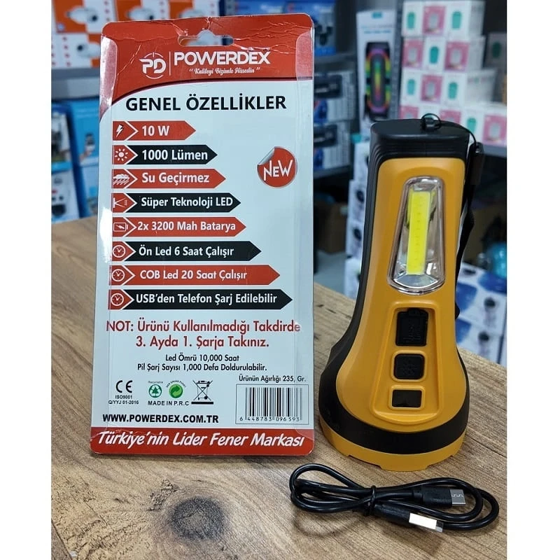 Profesyonel 10W 1000 Lümen Dijital Ekran Şarjlı El feneri Su Geçirmez Çift Işıklı Kambur Fener