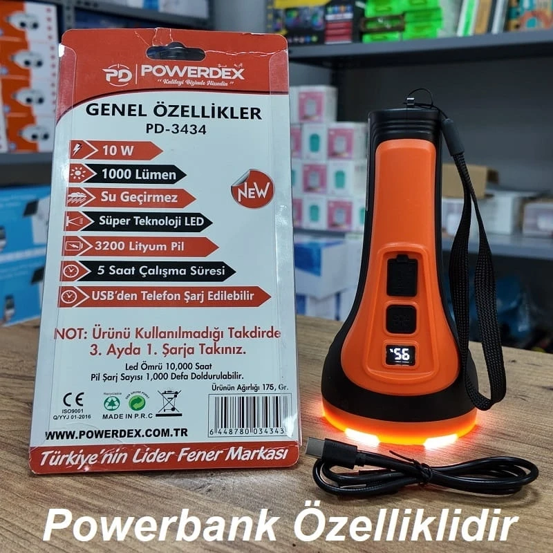 Profesyonel 10W 1000 Lümen Dijital Ekran Şarjlı El feneri Su Geçirmez Kambur Fener