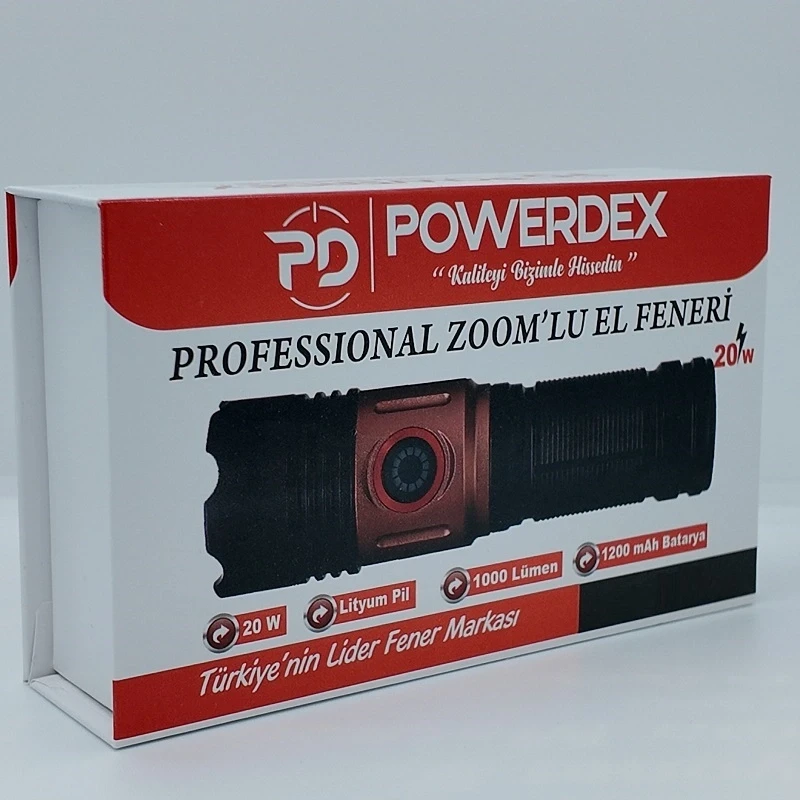 20W Yüksek Zoom Özellikli 1000 Lümen Şarjlı Profesyonel Zoomlu El Feneri