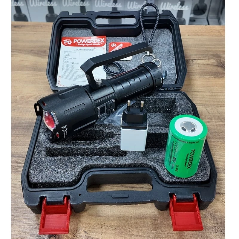 6000 Lümen 60w Profesyonel El Feneri 12.000 Mah Powerbank Özellikli Zoomlu Metal Gövde