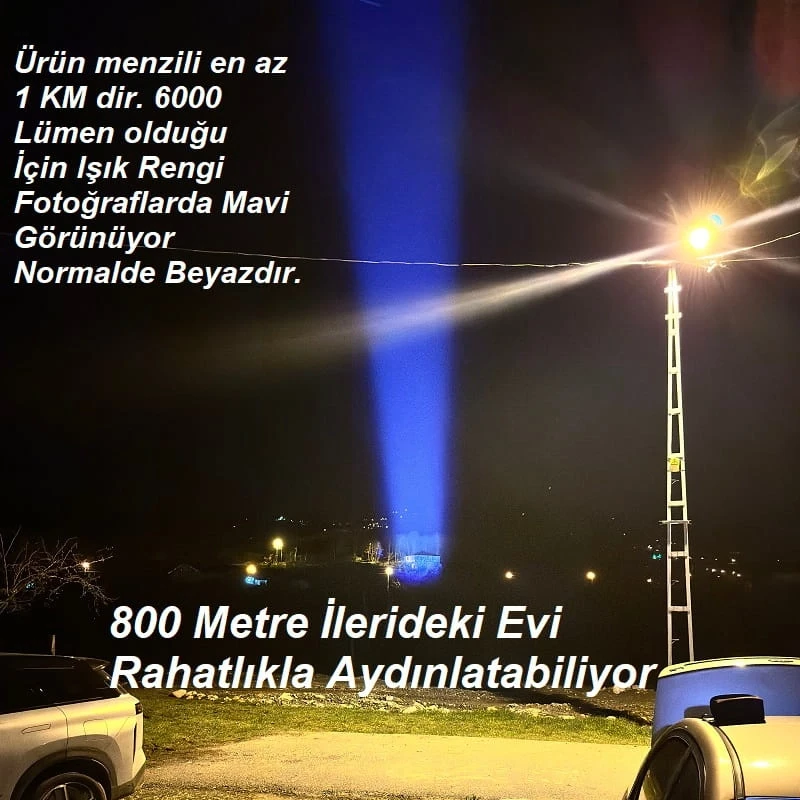 6000 Lümen 60w Profesyonel El Feneri 12.000 Mah Powerbank Özellikli Zoomlu Metal Gövde