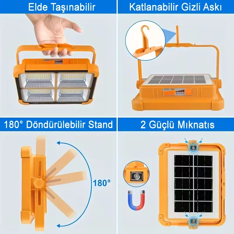 Güneş Enerjili Şarjlı Su Geçirmez Kamp Lambası 8 Saat Çalışan 4000 mAh Solar Kamp Lambası