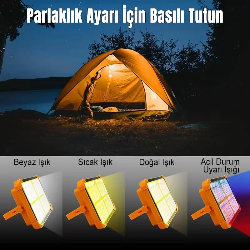 Güneş Enerjili Şarjlı Su Geçirmez Kamp Lambası 8 Saat Çalışan 4000 mAh Solar Kamp Lambası