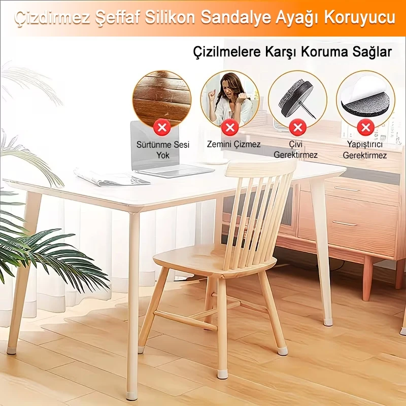 4 Lü Keçeli Şeffaf Silikon Sandalye Ayağı Koruyucu Çizdirmez