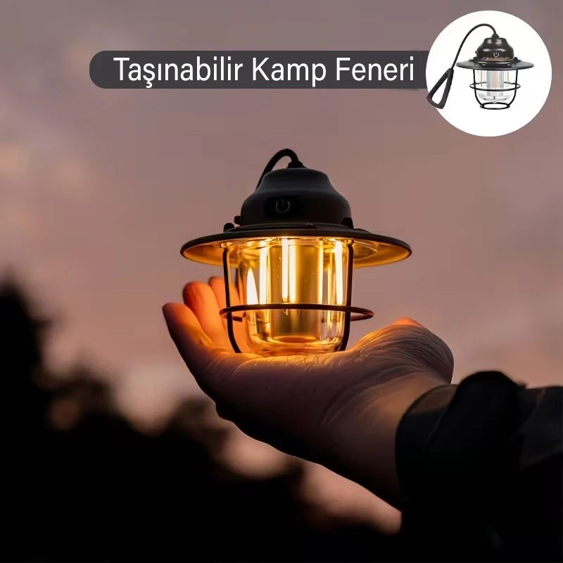 Taşınabilir Asılabilir Şarjlı Kamp Lambası 8 Saat Aydınlatma Süreli Kamp Feneri