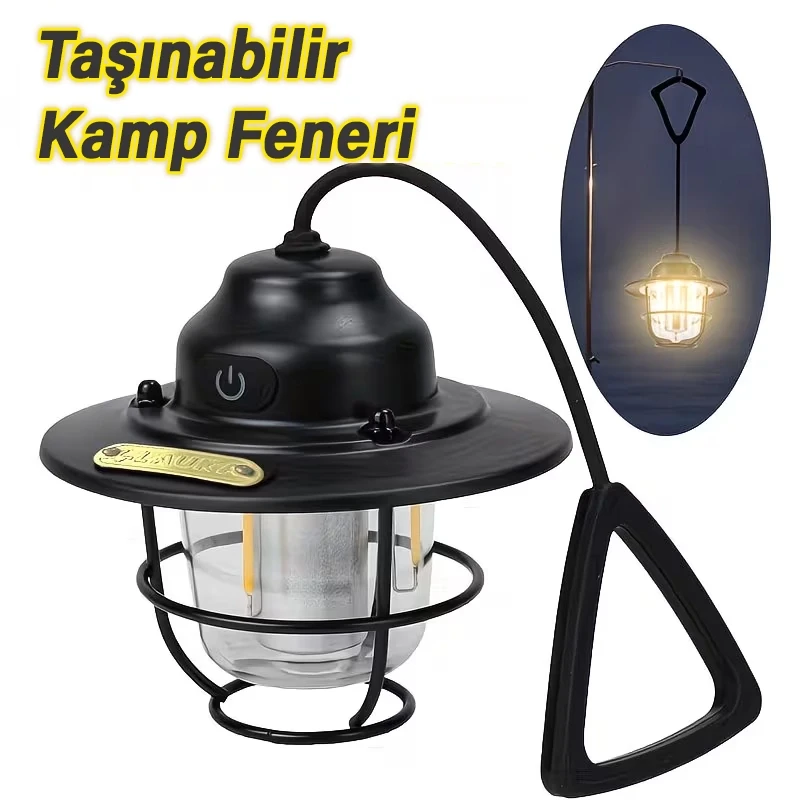 Taşınabilir Asılabilir Şarjlı Kamp Lambası 8 Saat Aydınlatma Süreli Kamp Feneri