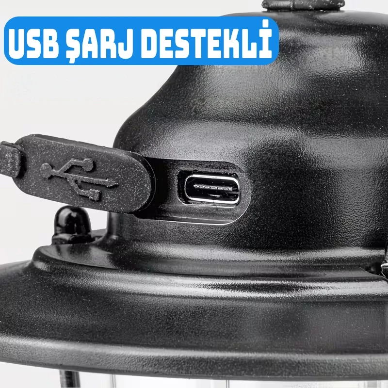 Taşınabilir Asılabilir Şarjlı Kamp Lambası 8 Saat Aydınlatma Süreli Kamp Feneri