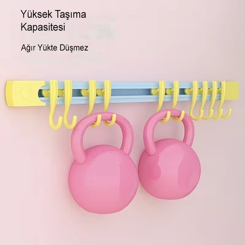 Raylı Hareketli 10 Kancalı Askı Kendinden Yapışkanlı Mutfak Banyo Askısı