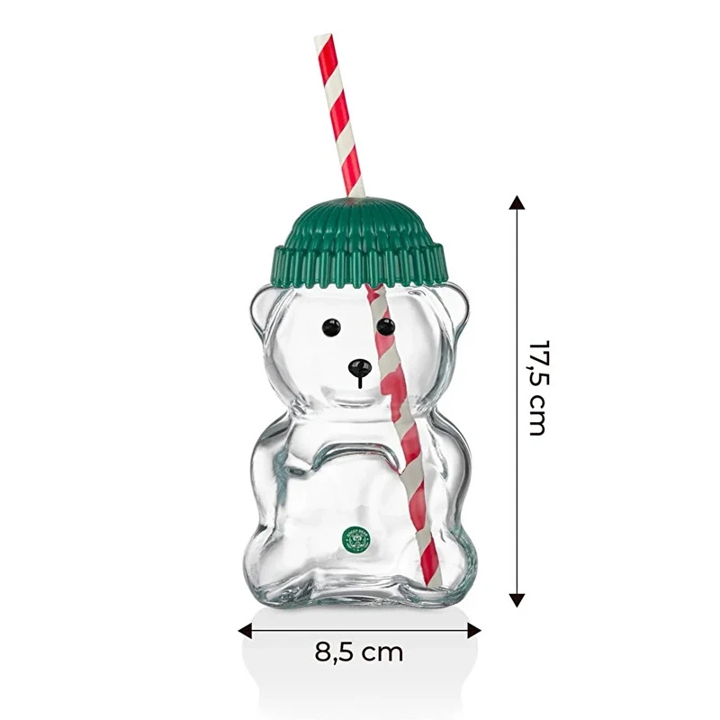 Goggy Bear Ayıcıklı Cam İçecek Bardağı Pipetli Ayıcık Bardak
