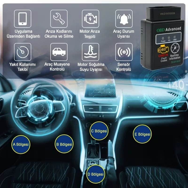 HHOBD OBD2 V2.1 Android Bluetooth Özellikli Araç Arıza Tespit Cihazı