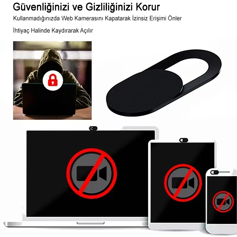 3 Adet Laptop Tablet Kamera Webcam Kapatıcı Örtücü Sürgülü Kapak Siyah