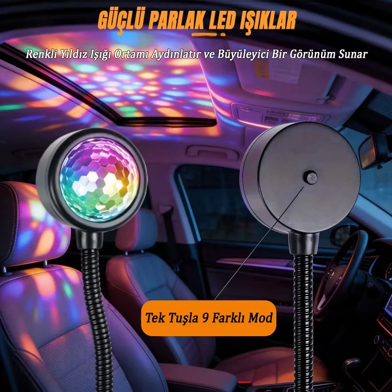USB Sese Duyarlı 8 Farklı Mod Işıklı LED Atmosfer Işığı Ambiyans Aydınlatması Araba Ev Ofis Disko Topu