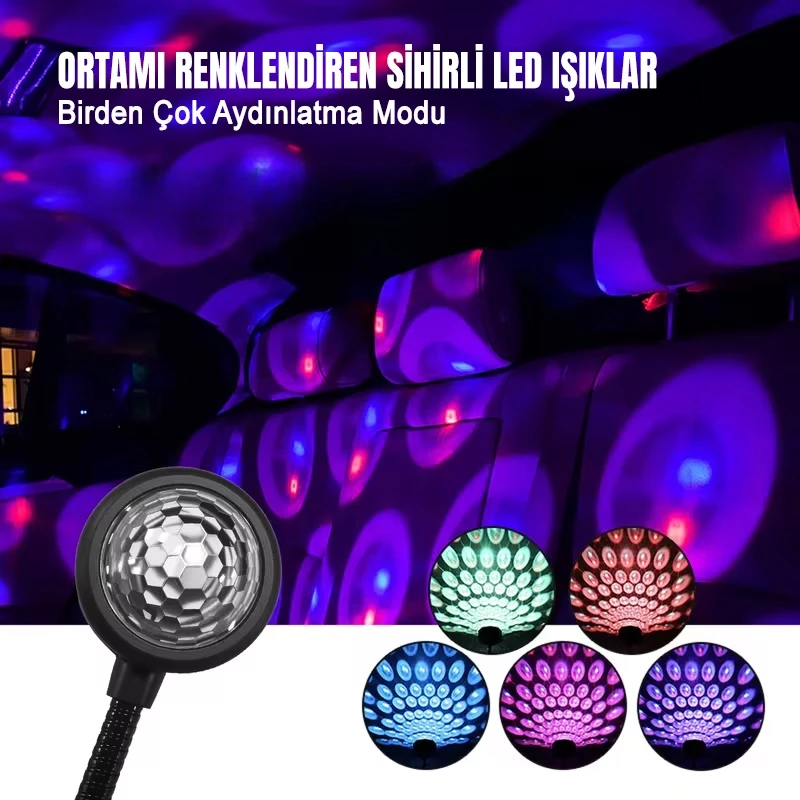 USB Sese Duyarlı 8 Farklı Mod Işıklı LED Atmosfer Işığı Ambiyans Aydınlatması Araba Ev Ofis Disko Topu