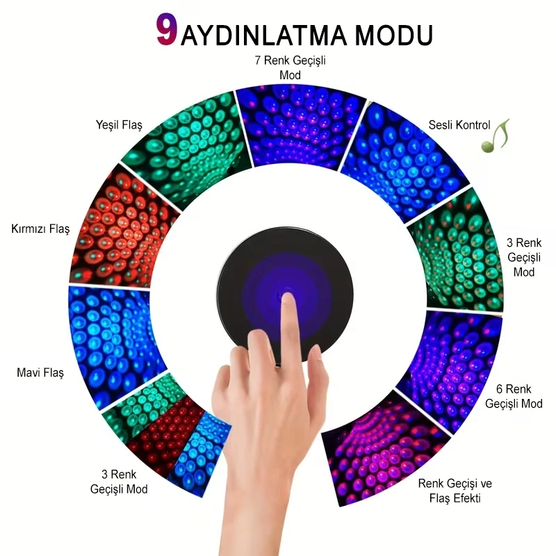 USB Sese Duyarlı 8 Farklı Mod Işıklı LED Atmosfer Işığı Ambiyans Aydınlatması Araba Ev Ofis Disko Topu