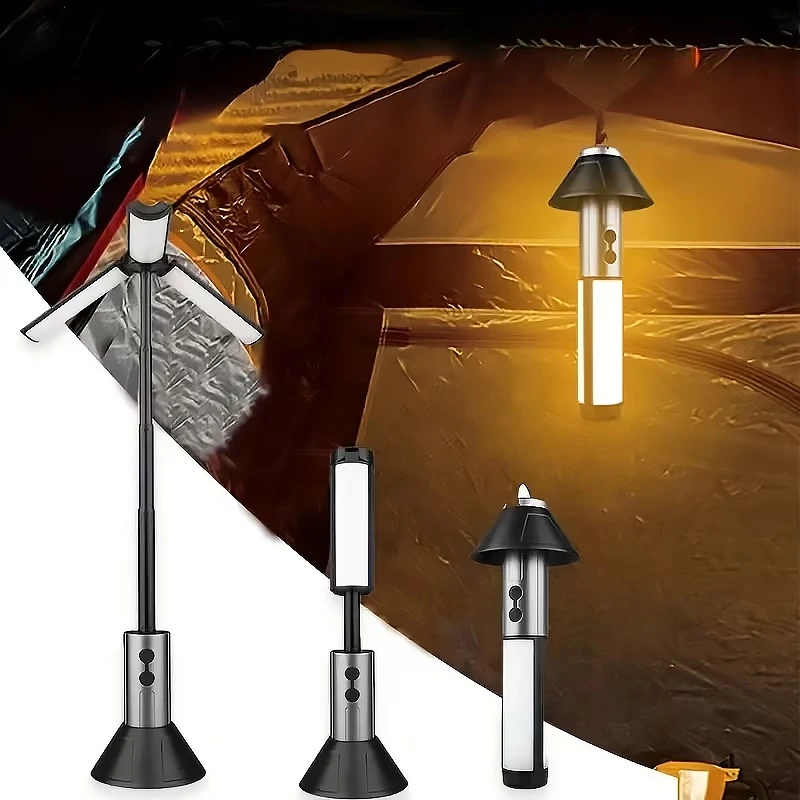 3 In 1 Teleskopik Ayaklı Tripod Kamp Lambası Zoomlu El Feneri Özellikli Şarjlı LED Lamba