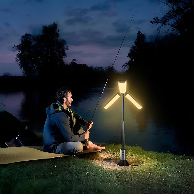 3 In 1 Teleskopik Ayaklı Tripod Kamp Lambası Zoomlu El Feneri Özellikli Şarjlı LED Lamba