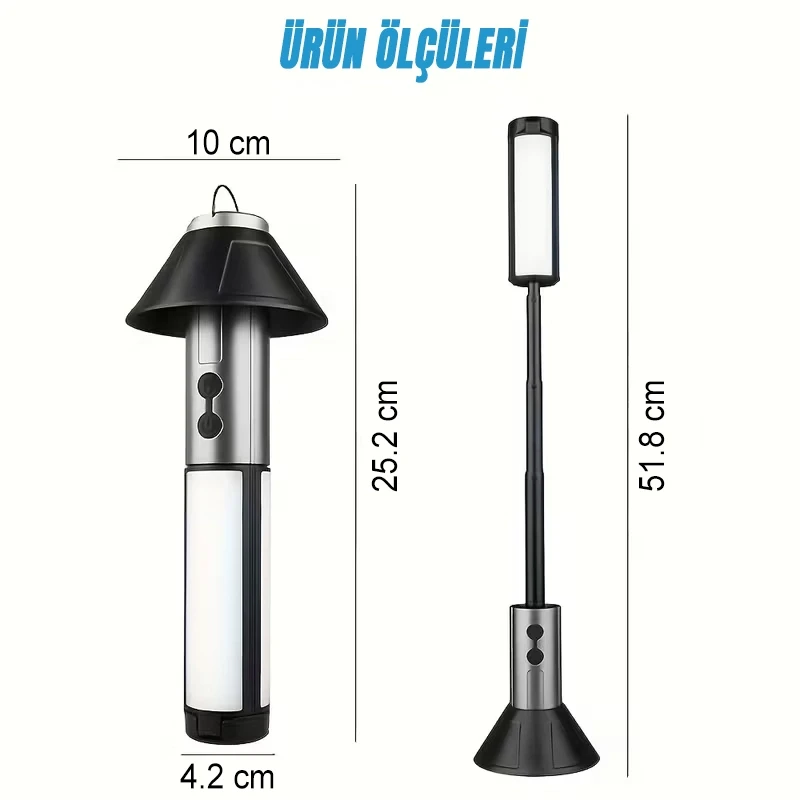 3 In 1 Teleskopik Ayaklı Tripod Kamp Lambası Zoomlu El Feneri Özellikli Şarjlı LED Lamba