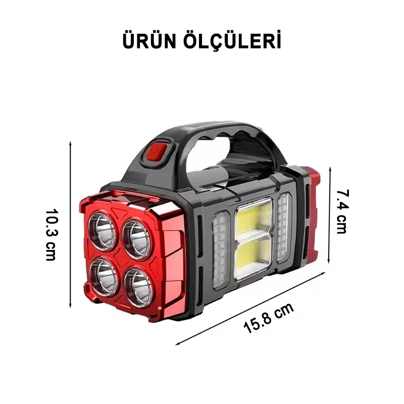 Çok Fonksiyonlu Solar Kamp Lambası Powerbank Özellikli 4 Modlu El Feneri