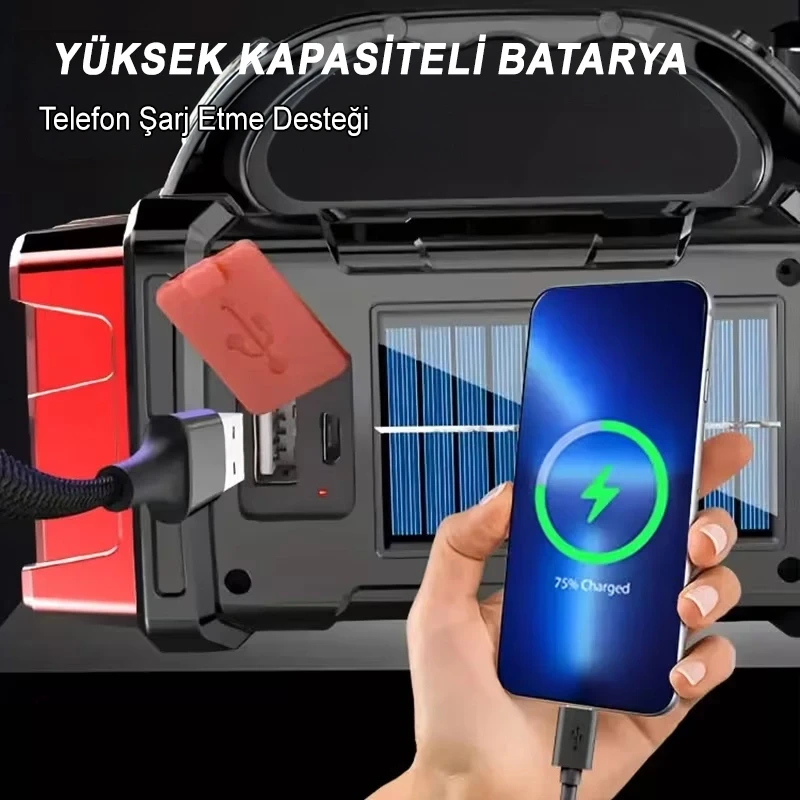 Çok Fonksiyonlu Solar Kamp Lambası Powerbank Özellikli 4 Modlu El Feneri