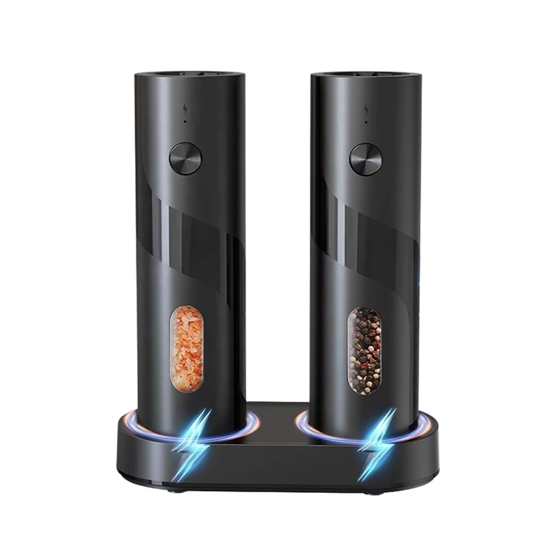MPIA Premium Temassız Şarjlı Tuz Karabiber Baharat Değirmeni 2 Li Set 110 ml LED Işıklı Paslanmaz Çelik Bıçak Öğütücü