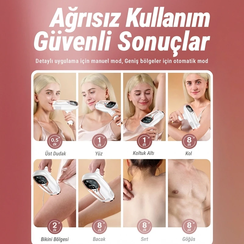 Ipl Buz Lazer Epilasyon 999.999 Atım Otomatik Manuel Dokunmatik Ekran Ağrısız Vücut Yüz Cihazı