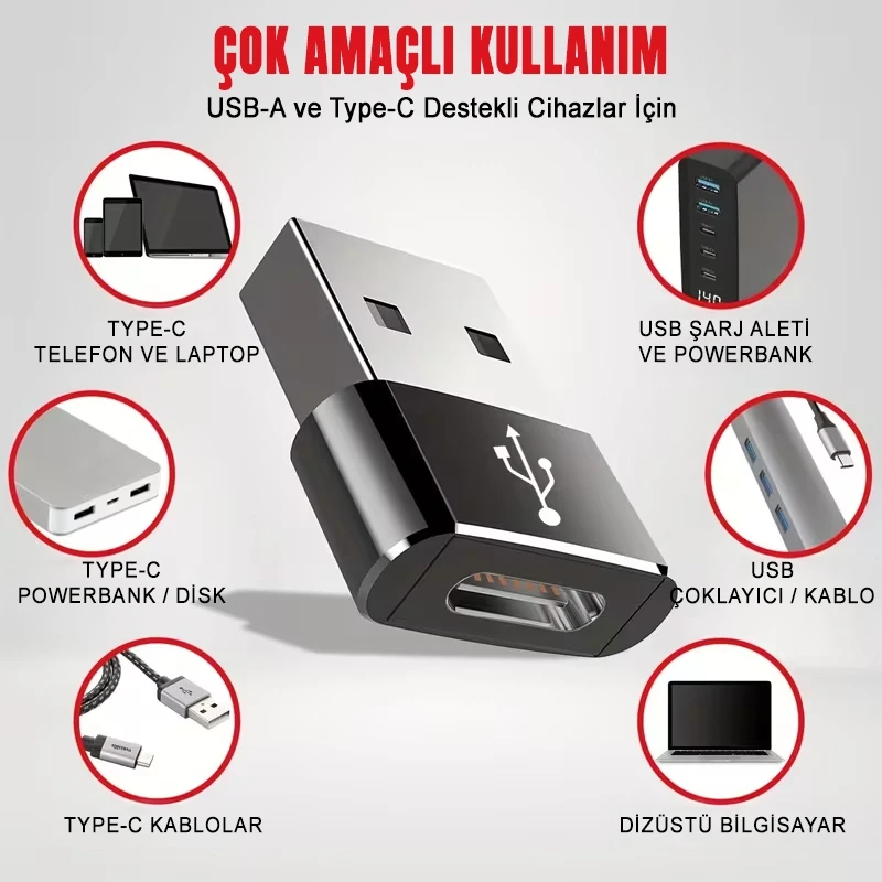Usb Type-c To Usb 3.0 Dönüştürücü Otg Çevirici Başlık Aparatı 6a Hızlı Veri Aktarımı
