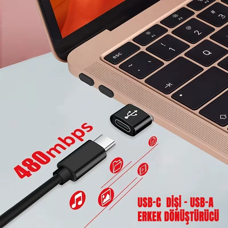 Usb Type-c To Usb 3.0 Dönüştürücü Otg Çevirici Başlık Aparatı 6a Hızlı Veri Aktarımı