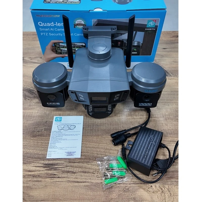 O-Kam Pro 4 Kameralı 4 Görüntülü Ultra HD 360 Dönebilen Kablosuz Wifi Kamera Gece Görüşlü Su Geçirmez Sesli Görüşme Hareket Takip Ok-203PlusW