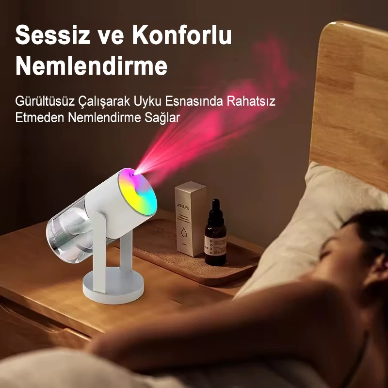Yıldızlı Projektör Hava Nemlendirici Aromaterapi Ultrasonik Buhar Makinesi Araç ve Ev Uyumlu 280ML