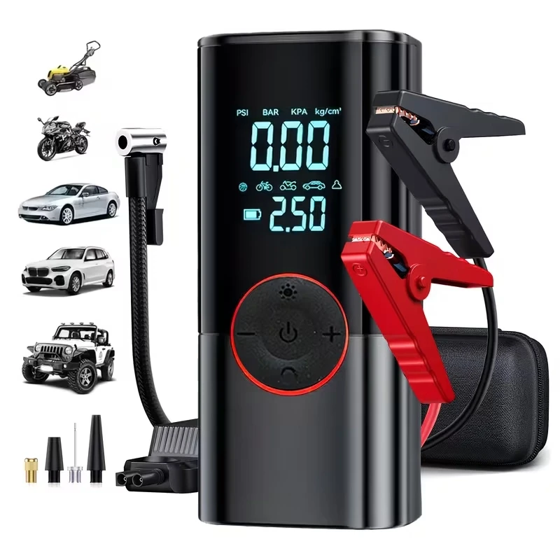 Premium Akım Korumalı 12.000 Mah Hava Kompresörlü Akü Takviye Cihazı Hızlı Şişirme El Feneri Taşınabilir Powerbank ST-9650