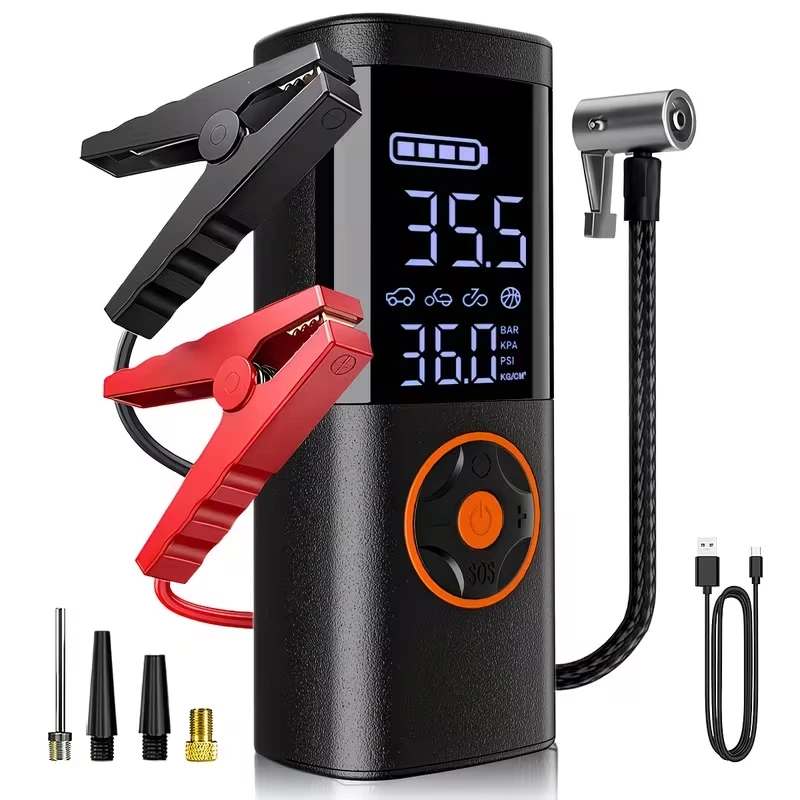 St-5537 Pro Akım Korumalı 12.000 Mah Hava Kompresörlü Akü Takviye Cihazı Hızlı Şişirme El Feneri Taşınabilir Powerbank