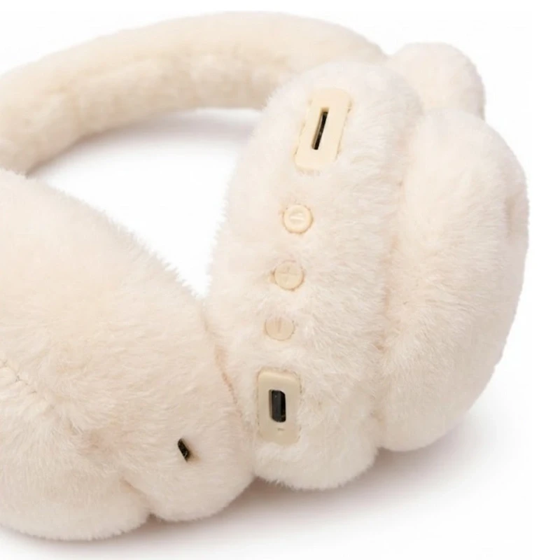Sevimli Tavşan Peluş Kafa Üstü Bluetooth Kulaklık Wireless 5.3 Mikrofonlu Şarjlı Krem