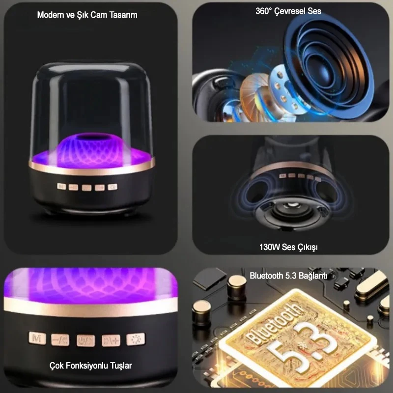 Parti Kamp İçin TWS Özellikli Renkli Led Işıklı Bluetooth Hoparlör Güçlü Ses Bombası Birbiri İle Eşleşme Özellikli