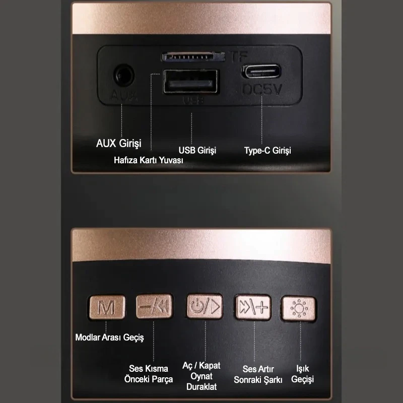 Parti Kamp İçin TWS Özellikli Renkli Led Işıklı Bluetooth Hoparlör Güçlü Ses Bombası Birbiri İle Eşleşme Özellikli