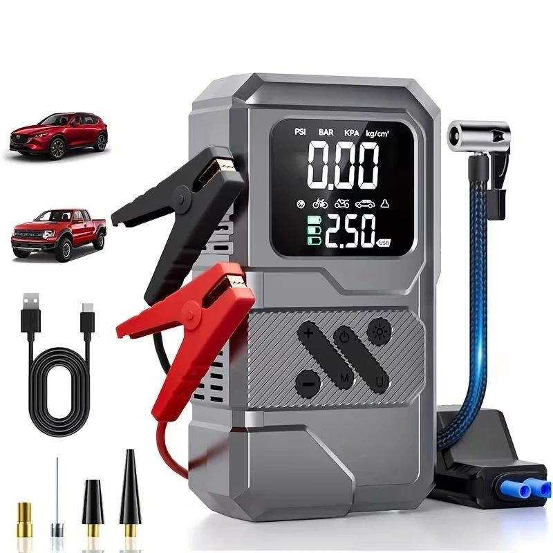 12.000 Mah Tank Modeli Akım Korumalı Hava Kompresörlü Akü Takviye Cihazı Hızlı Şişirme El Feneri Taşınabilir Powerbank St-9654