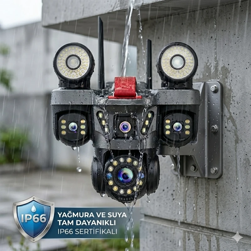 O-Kam Pro 4 Kameralı 4 Görüntülü Ultra HD 360 Dönebilen Kablosuz Wifi Kamera Gece Görüşlü Su Geçirmez Sesli Görüşme Hareket Takip OK-231 Premium