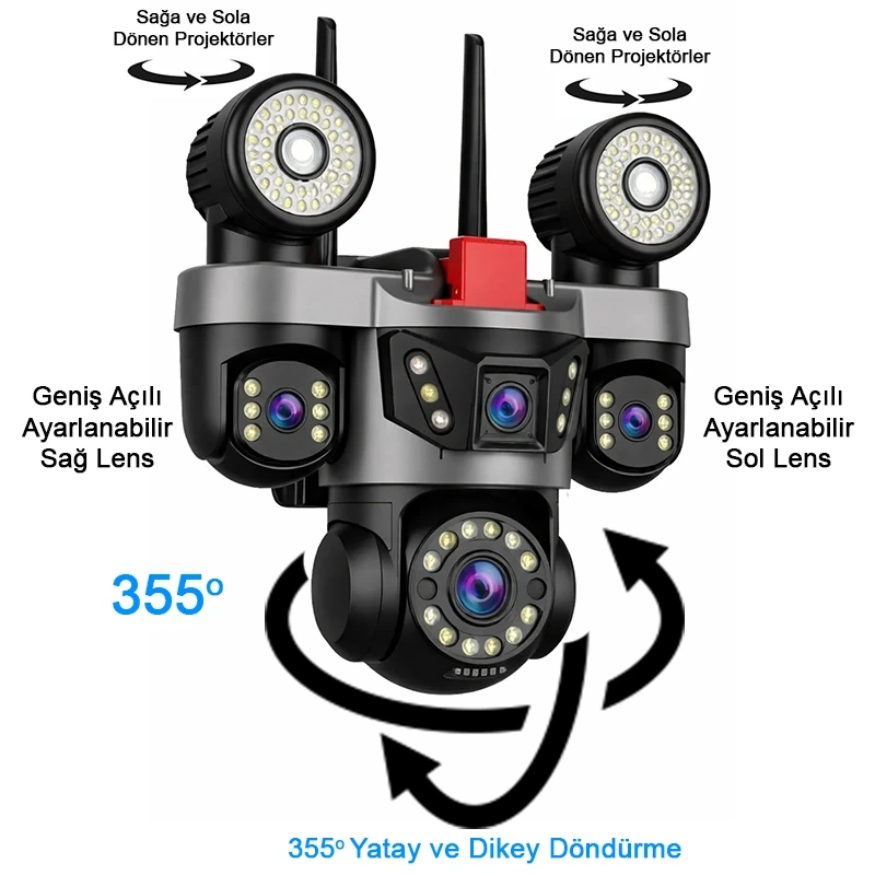 O-Kam Pro 4 Kameralı 4 Görüntülü Ultra HD 360 Dönebilen Kablosuz Wifi Kamera Gece Görüşlü Su Geçirmez Sesli Görüşme Hareket Takip OK-231 Premium