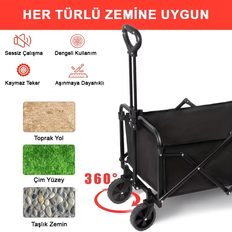 Katlanır Portatif Taşıma Aracı Kamp Arabası Piknik Plaj Pazar Market Koli Yük Paket El Arabası