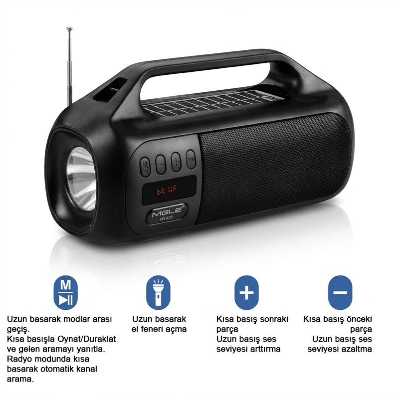 Concord Solar Güneş Enerjili FM Radyo Fenerli Bluetooth Hoparlör Ses Bombası Speaker