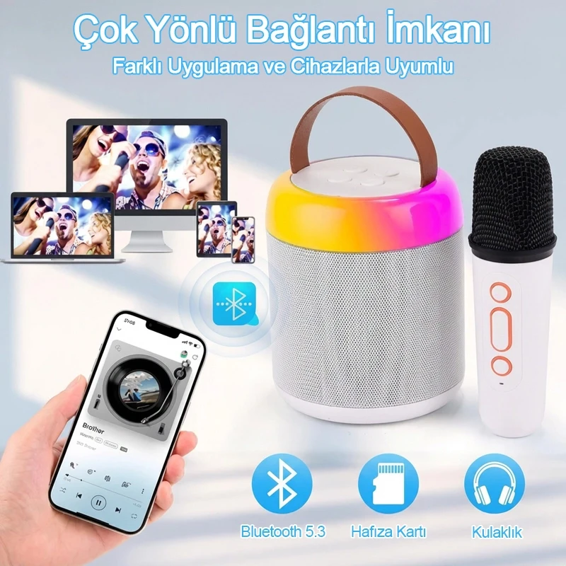 Concord Kablosuz Bluetooth Hoparlör Karaoke Mikrofon Farklı Ses Efektleri Rgb Ses Bombası Usb Sd FM Radyo
