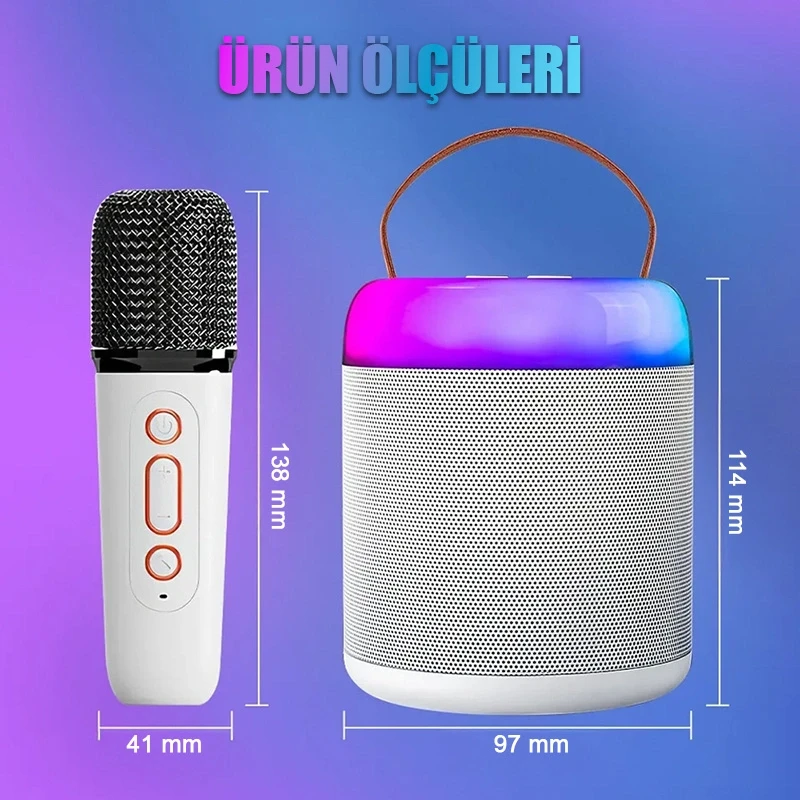 Concord Kablosuz Bluetooth Hoparlör Karaoke Mikrofon Farklı Ses Efektleri Rgb Ses Bombası Usb Sd FM Radyo