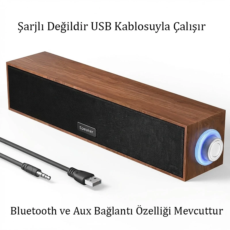 Ahşap Kasa Portatif Mini Ses Sistemi Bluetooth 5.2 USB TF Kart TV Bilgisayar Tablet Telefon Hoparlörü