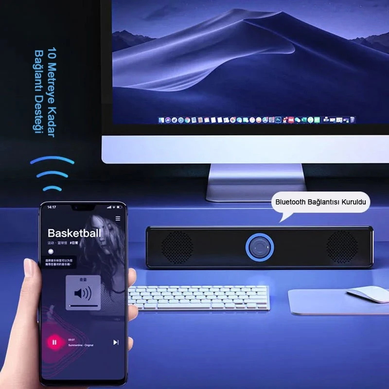 Portatif Mini Ses Sistemi Bluetooth 5.2 USB TF Kart TV Bilgisayar Tablet Telefon Hoparlörü