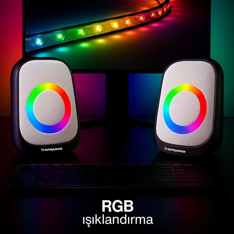 Sprange Led Işıklı Rgb Bilgisayar Hoparlörü 2.0 3W x 2 USB 3.5mm 5V 1 + 1 Siyah SR-PN786