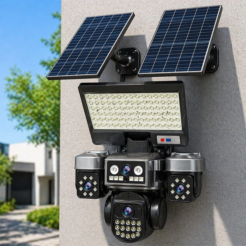 O-Kam Premium 4G 12MP SIM Kartlı 4 Kameralı 4 Görüntülü 3 Adet Solar Panel Kumandalı Projektörlü Renkli Gece Görüşlü Güvenlik Kamerası