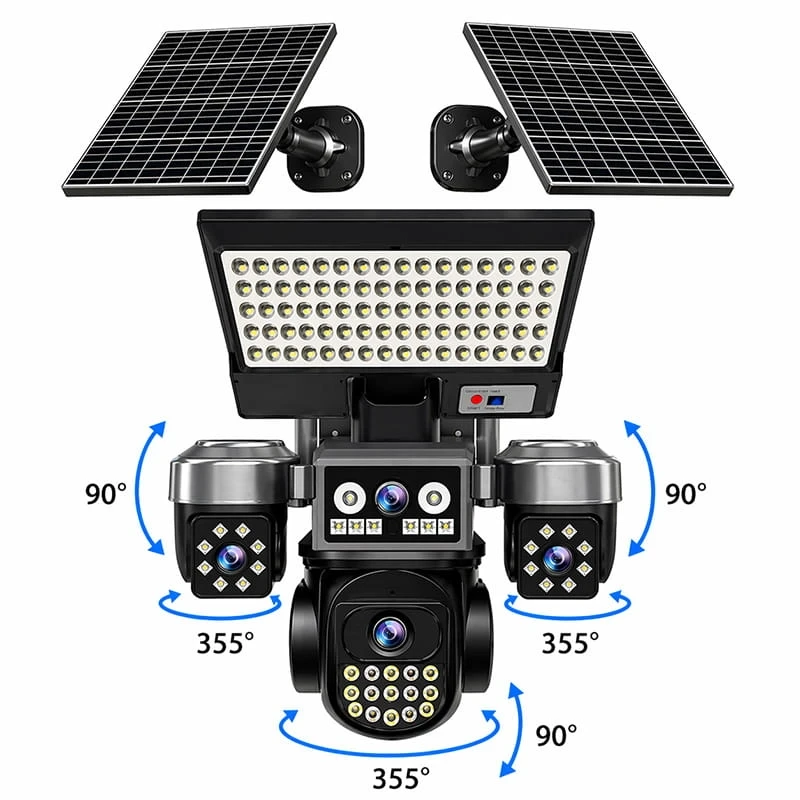 O-Kam Premium 4G 12MP SIM Kartlı 4 Kameralı 4 Görüntülü 3 Adet Solar Panel Kumandalı Projektörlü Renkli Gece Görüşlü Güvenlik Kamerası